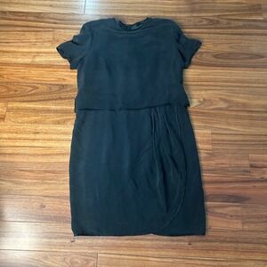 Vtg shomi silk Black Dress Short Sleeve Sheath Cocktail‎ Party Career